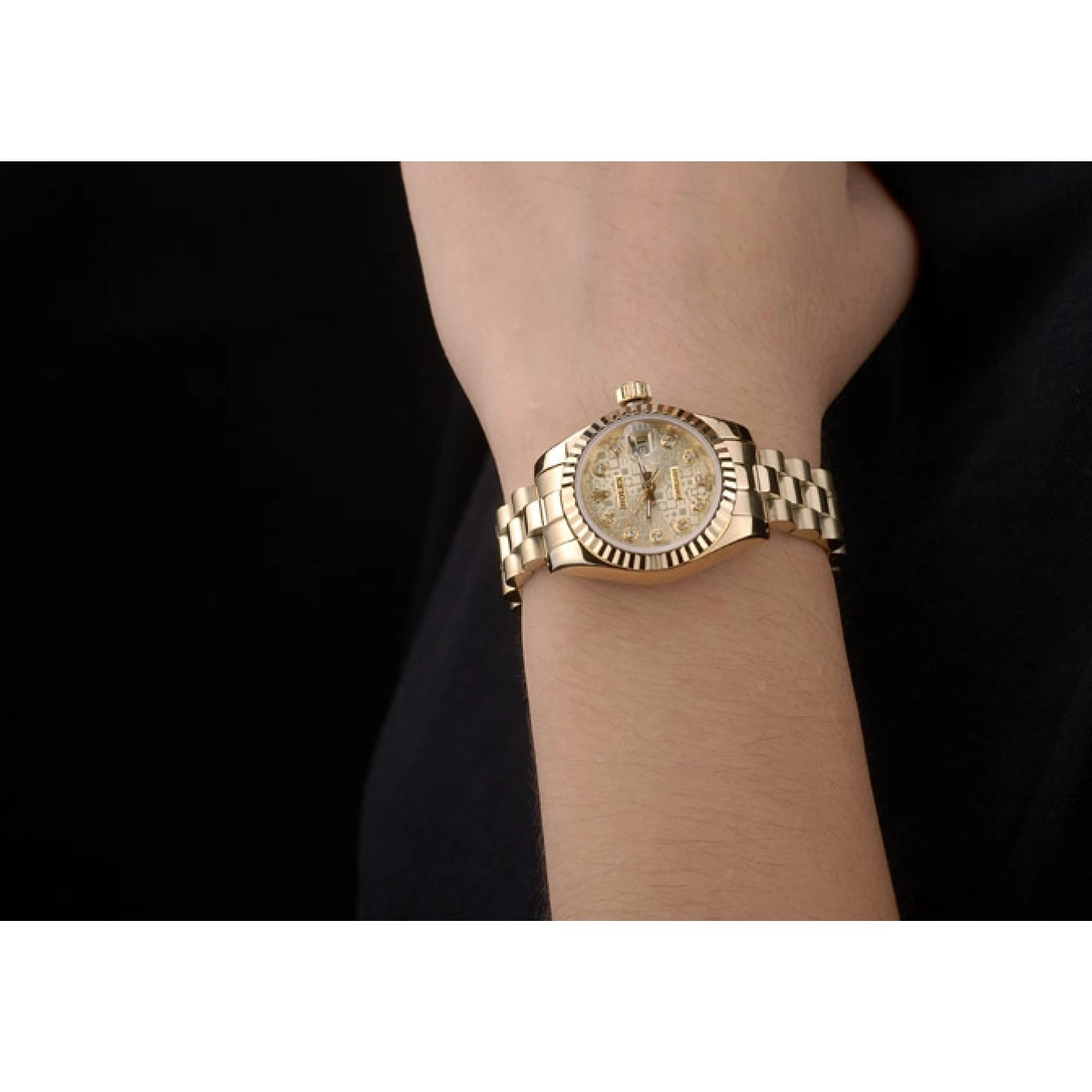 AAA replica watch Pattern Dial DateJust Gold Ribbed Rolex Gold Bezel 0627